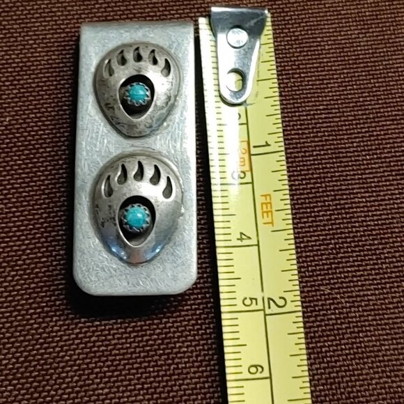 Sterling Silver And Turquoise Navajo Bear Paw Money Clip - Picture 4 of 5